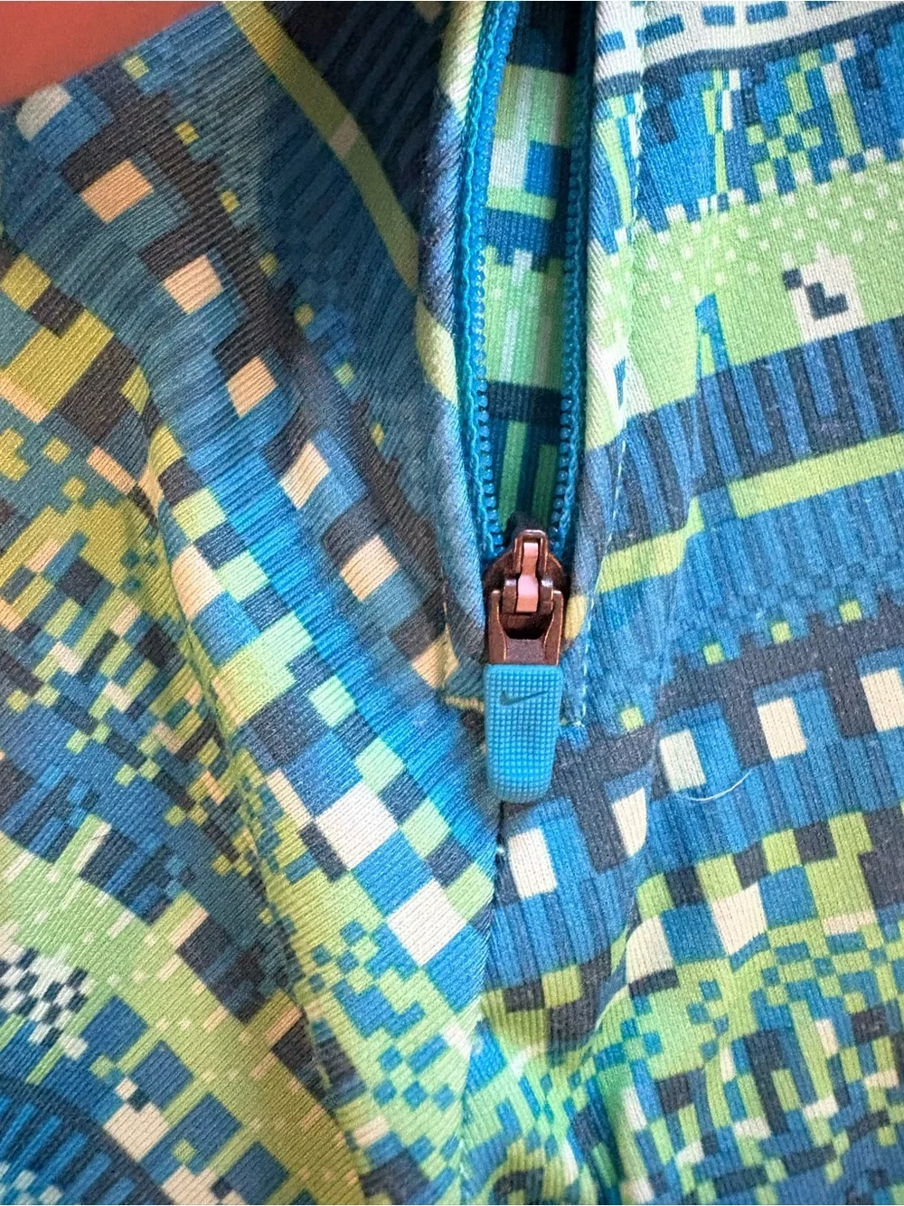 Nike Long-Sleeve Patterned Top in Lime Green and Teal